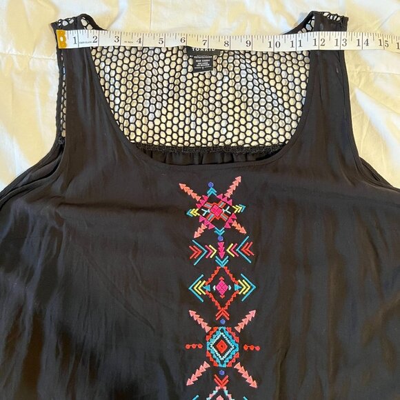 Torrid womens top, Black challis embellished mesh tank top, size 1 - Picture 6 of 6